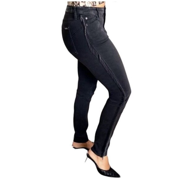 NWOT Armani Exchange J69 Super Skinny Lift Up Dark Gray Beaded Fringe Jeans 26 - Picture 2 of 12